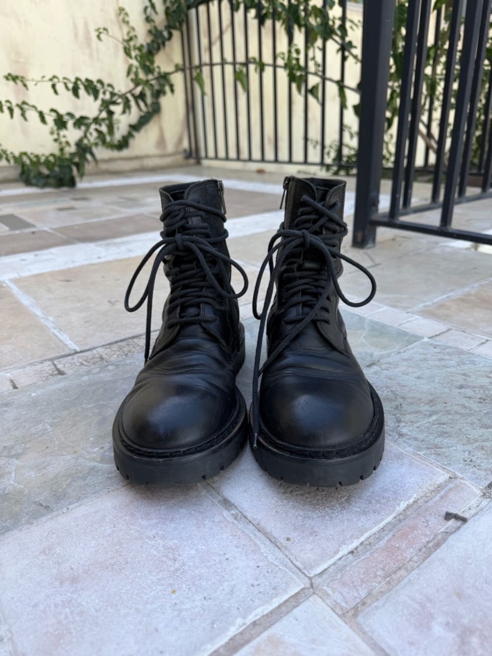 Ann Demeulemeester Black Leather Lace-Up Combat Boots - Picture 2 of 7